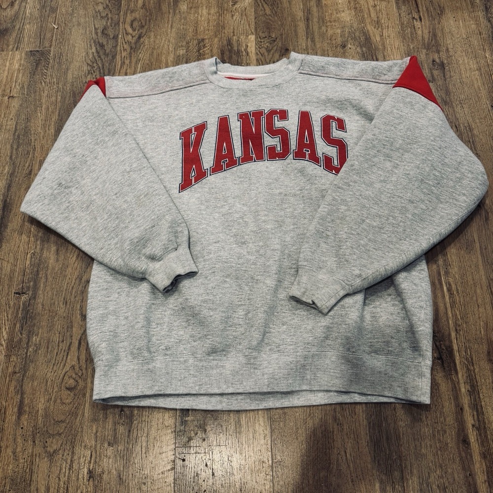 Vintage 90s Kansas Jayhawks Crewneck Sweatshirt XL Big Print Heavy Galt Sand